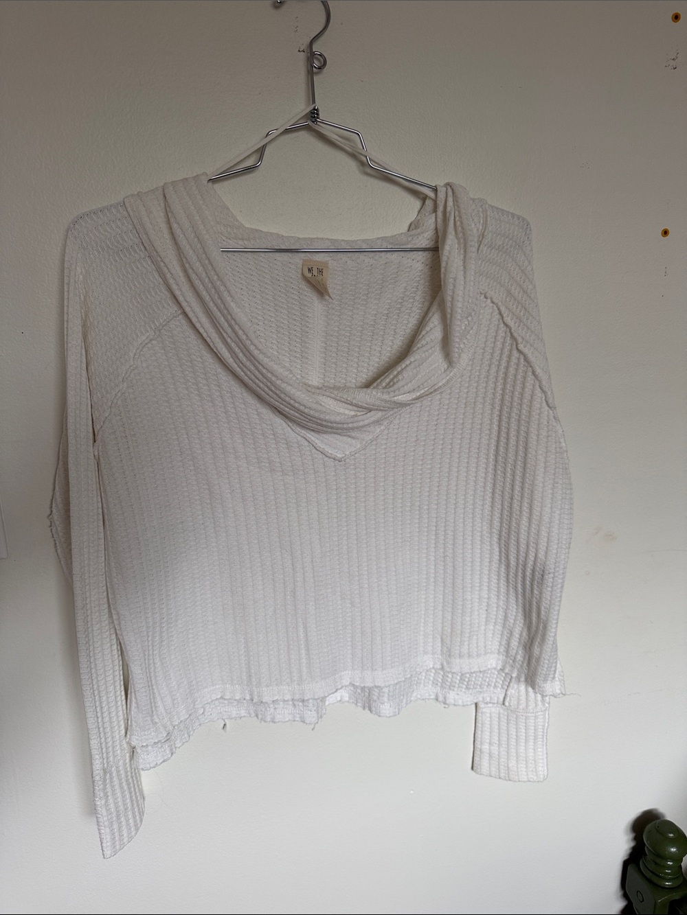We The Free Cream Waffle-Knit Cowl Neck Sweater